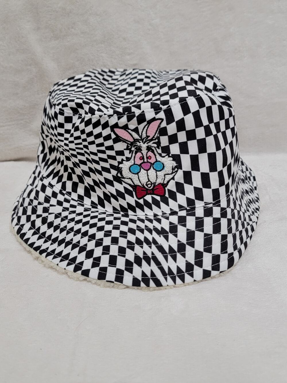 Disney Parks Alice In Wonderland White Rabbit Crazy Checkered Bucket Hat